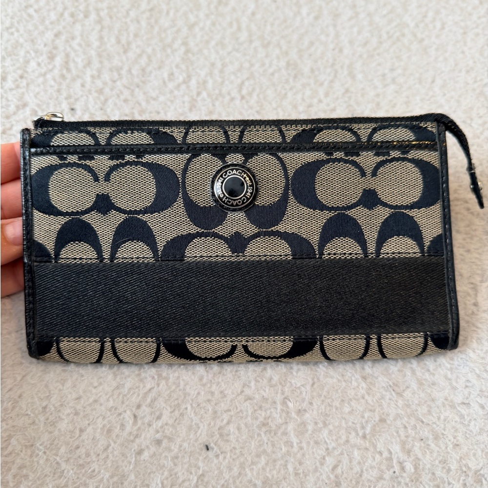 Coach Black and Cream Signature Wallet